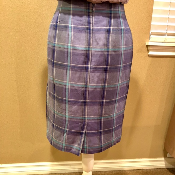 Adolfo Linen Blend Purple/Aqua Lined Skirt - Picture 3 of 6